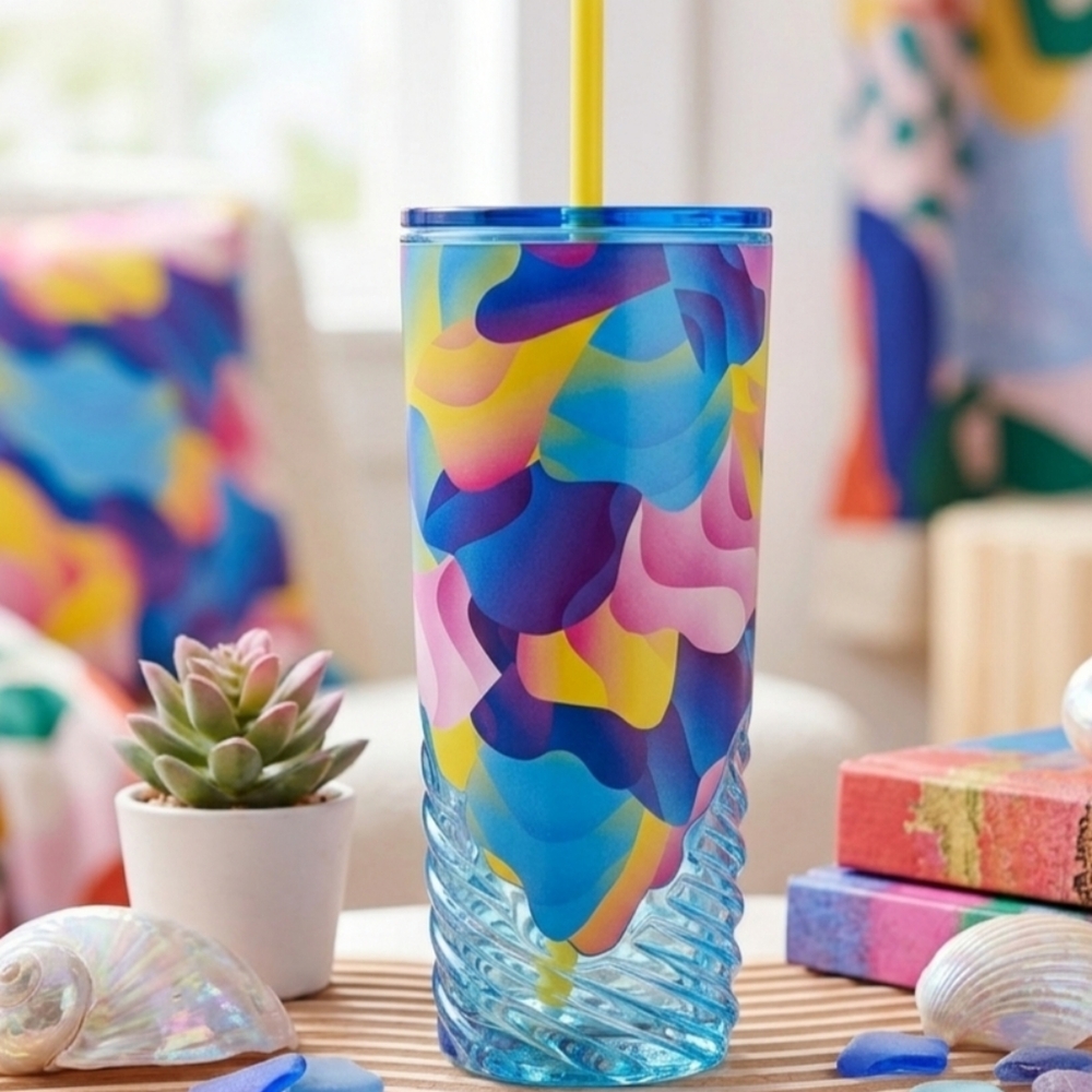 Starbucks 18oz Abstract Wave Tumbler Vibrant Blue Pink Yellow Cold Drink Cup